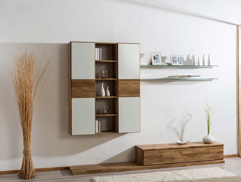 Weiß/Holz Wohnwandregal mit passendem Fernsehschränkchen