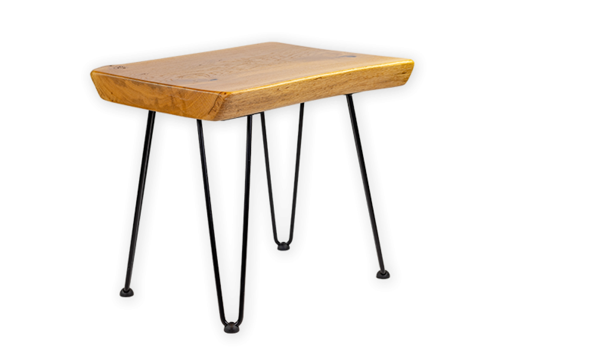 Ein Beistelltisch aus Massivholz mit Metallbeinen